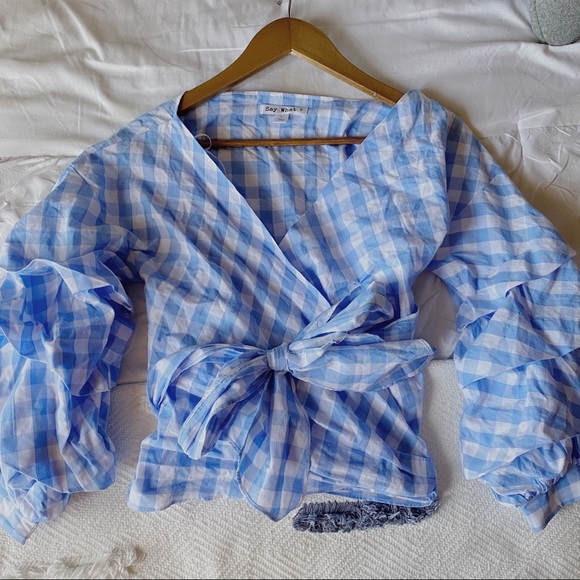 Say What? Tops - Blue Plaid Wrap Top